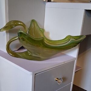 Elegant Green Glass Swan Sculpture